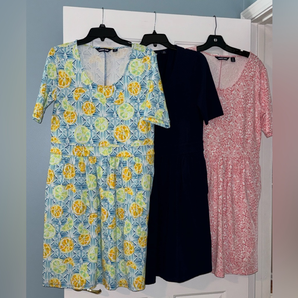 Lands End A-Line Dress Lot Of 3 Women Medium Short Sleeve Cotton Blend Stretch M